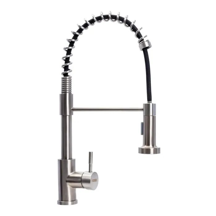 Смеситель кухонный с пружиной Platinum FR56, поворотный, однорычажный из нержавеющей стали, Серый (000036387)