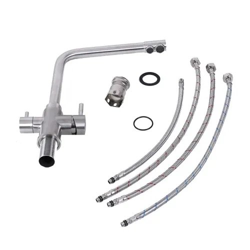 Смеситель с функцией фильтра Platinum KT 8201 (8626) поворотный, двухрычажный из нержавеющей стали, Серый