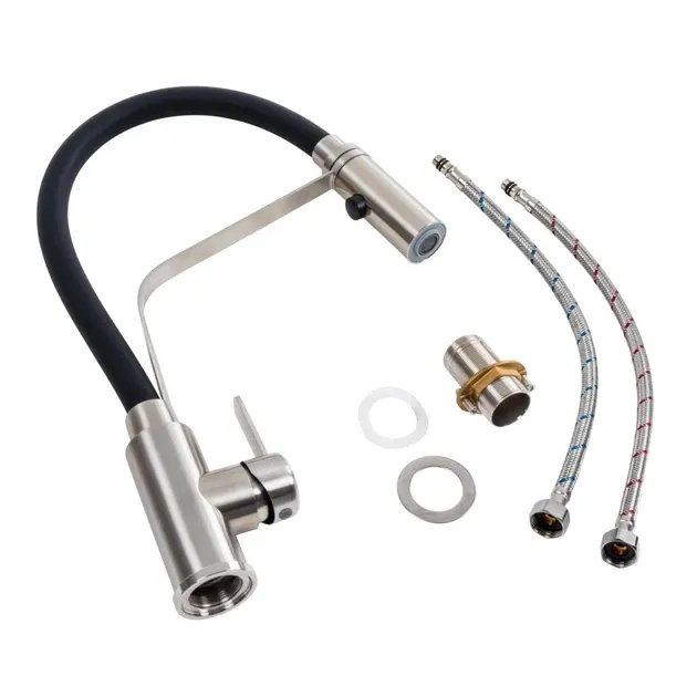 Смеситель кухонный гибкий Platinum KN36 однорычажный из нержавеющей стали, Черный (000040163)