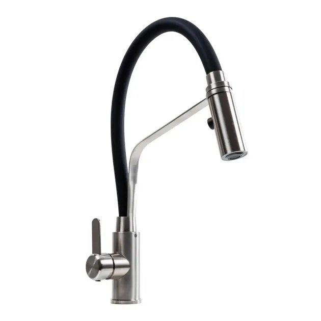 Смеситель кухонный гибкий Platinum KN36 однорычажный из нержавеющей стали, Черный (000040163)