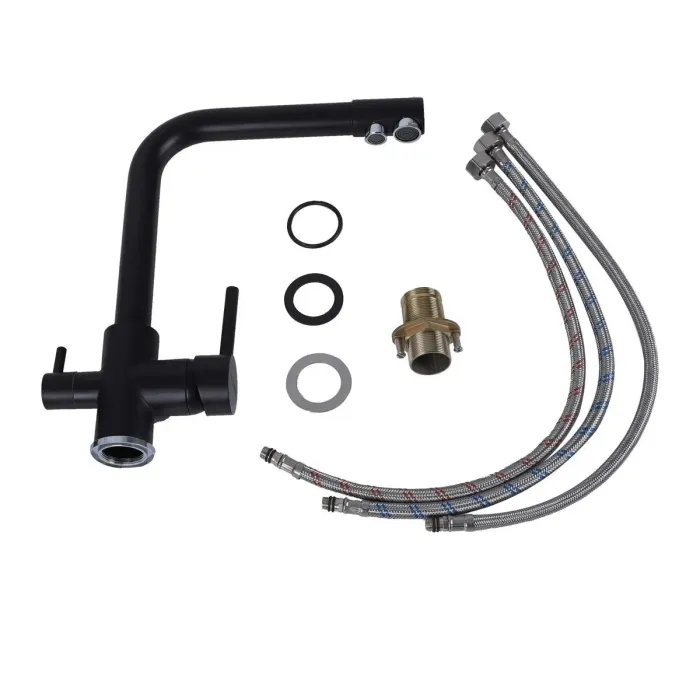 Смеситель с функцией фильтра Platinum KT 14 поворотный, двухрычажный из нержавеющей стали, Черный (000032610)