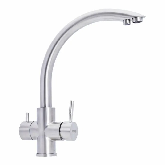 Смеситель с функцией фильтра Platinum KT 6609 (8203) поворотный, двухрычажный из нержавеющей стали, Серый