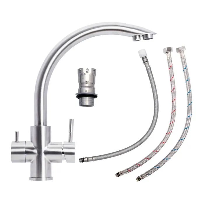 Смеситель с функцией фильтра Platinum KT 6609 (8203) поворотный, двухрычажный из нержавеющей стали, Серый