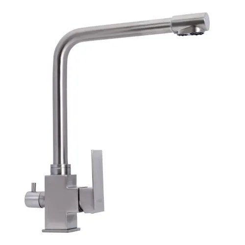 Смеситель с функцией фильтра Platinum KT 0066 поворотный, двухрычажный из нержавеющей стали, Серый (000036384)