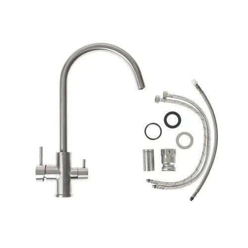 Смеситель под фильтр Platinum 9A NESP (8204) поворотный, двухрычажный из нержавеющей стали, Серый