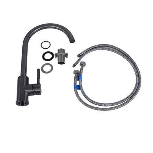 Смеситель кухонный Platinum PVD 8003А-LI поворотный, однорычажный из нержавеющей стали, Черный (000032764)