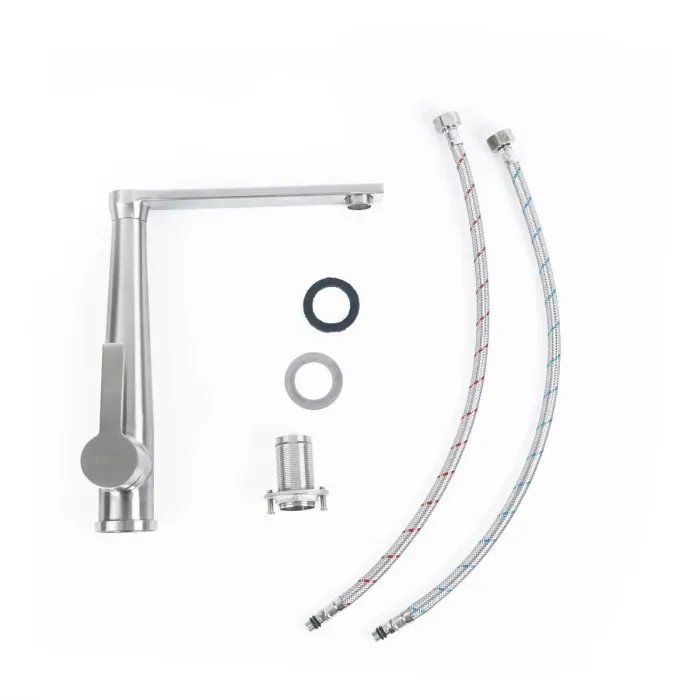 Смеситель кухонный Platinum 162 NES поворотный, однорычажный из нержавеющей стали, Серый (000034782)