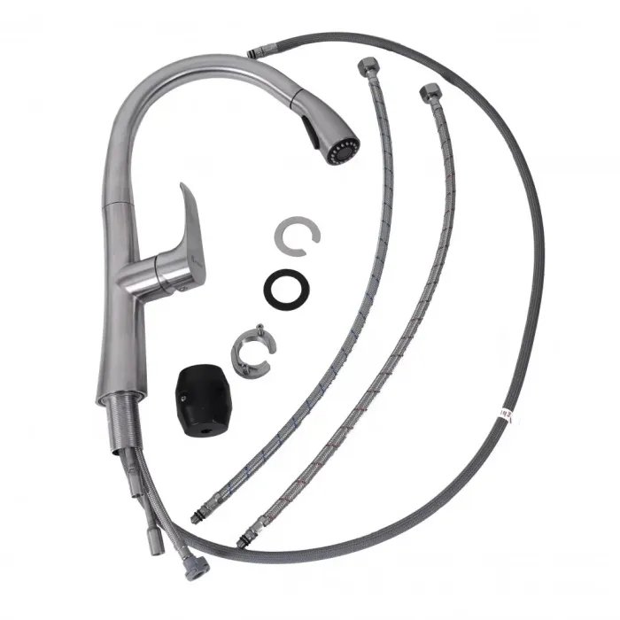 Смеситель кухонный Germece 8658 однорычажный с выдвижным изливом, Нержавеющая сталь (000020217)