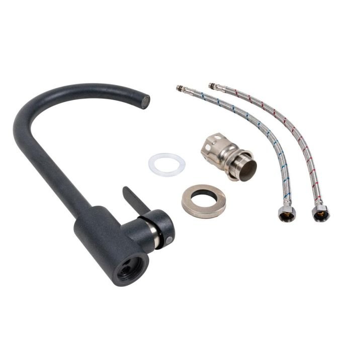 Смеситель кухонный Platinum 7990 NEST поворотный, однорычажный из нержавеющей стали, Антрацит (SP000039112)