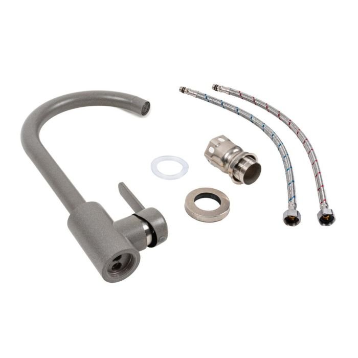 Смеситель кухонный Platinum 7990 NEST поворотный, однорычажный из нержавеющей стали, Серый муссон