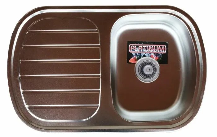 Кухонная мойка Platinum 7749 из нержавеющей стали 0,8 мм, 77x49 см, Овальная, Сатин (000000479)
