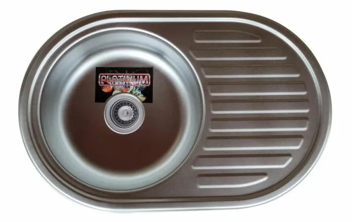 Кухонная мойка Platinum 7750 из нержавеющей стали 0,8 мм, 77x50 см, Овальная, Полированая (000000497)