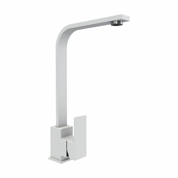 Смеситель кухонный Platinum 179 NES (3007) поворотный, однорычажный из нержавеющей стали, Белоснежный