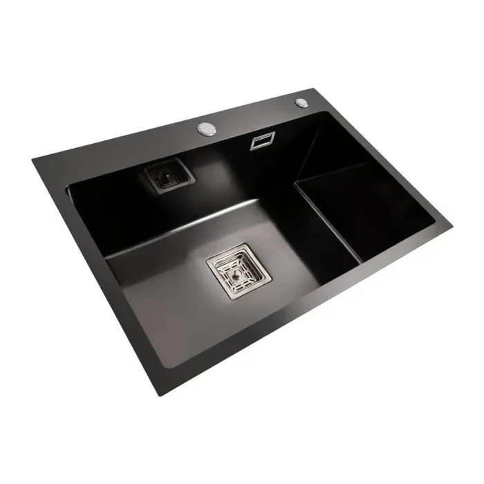 Кухонная мойка Platinum Handmade PVD HSB из нержавеющей стали 3 мм, 65x45x23 см, Прямоугольная, Черная