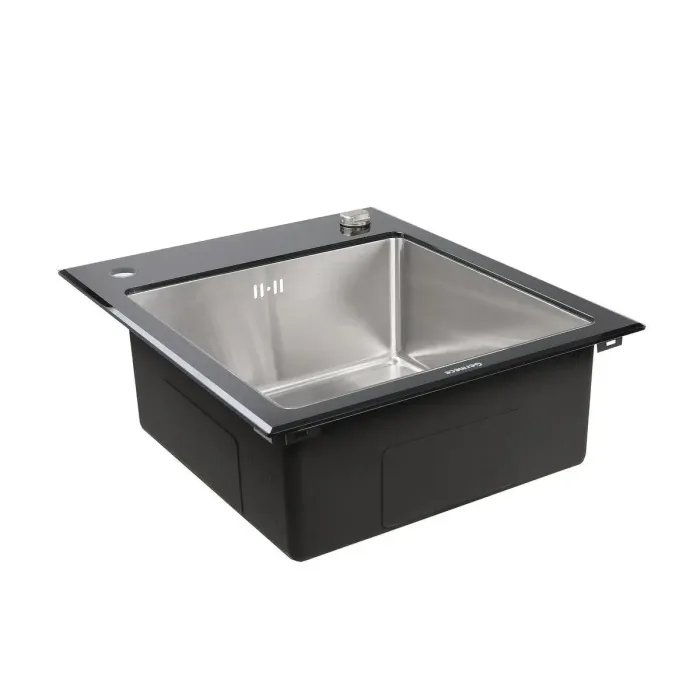 Кухонная стеклянная мойка Germece Handmade Black Glass из нержавеющей стали 3 мм, 60x51x20 см, Прямоугольная