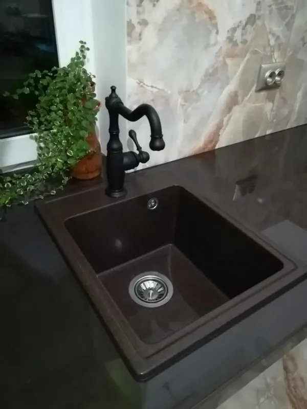 Кухонная мойка Platinum 4050 RUBY гранитная глянцевая с креплением, 40x50 см, Шоколад (000024954)