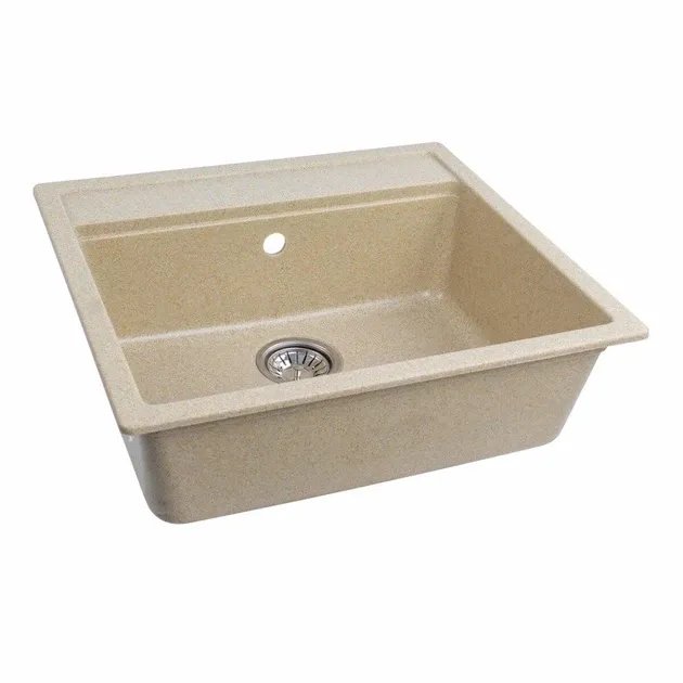 Кухонная мойка Platinum 5751 NIKA гранитная глянцевая с креплением, 57x51 см, Бежевая (000031357)