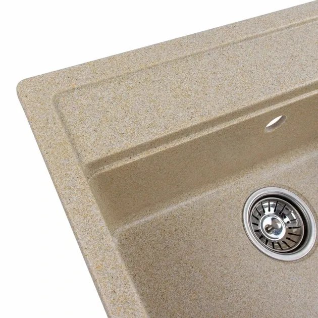 Кухонная мойка Platinum 5751 NIKA гранитная глянцевая с креплением, 57x51 см, Бежевая (000031357)