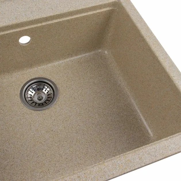 Кухонная мойка Platinum 5751 NIKA гранитная глянцевая с креплением, 57x51 см, Бежевая (000031357)