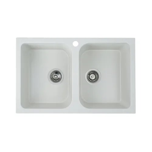 Кухонная мойка Platinum 7648W TWIN гранитная глянцевая с креплением, 76x48 см, Белая (000024786)