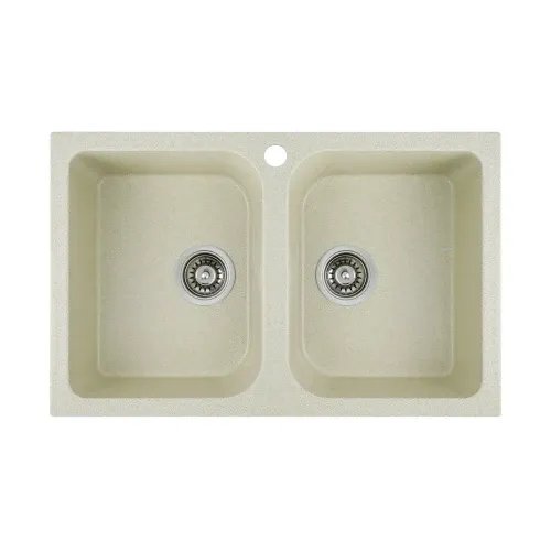 Кухонная мойка Platinum 7648W TWIN гранитная глянцевая с креплением, 76x48 см, Песок (000024930)