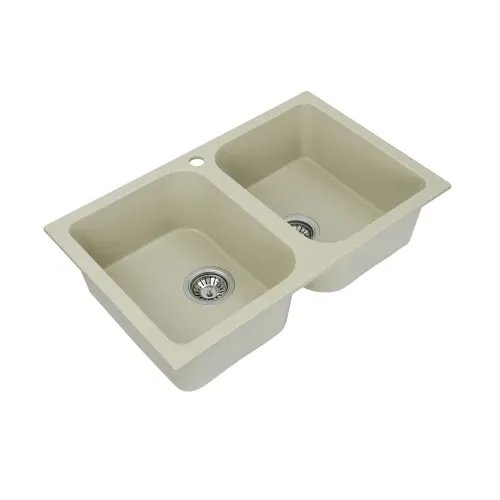 Кухонная мойка Platinum 7648W TWIN гранитная глянцевая с креплением, 76x48 см, Айвори (000027516)