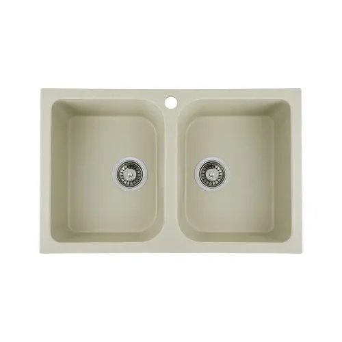 Кухонная мойка Platinum 7648W TWIN гранитная глянцевая с креплением, 76x48 см, Айвори (000027516)