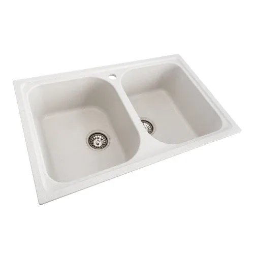 Кухонная мойка Platinum 7950 Equatoria гранитная глянцевая с креплением, 79x50 см, Белая в точку (000035782)
