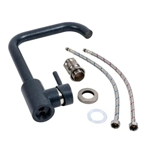 Смеситель кухонный Platinum NS02B (3008B-NA) поворотный, однорычажный из нержавеющей стали, Антрацит