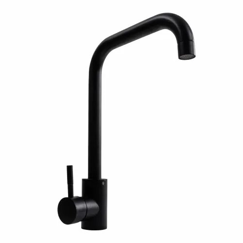 Смеситель кухонный Platinum NS02B (3008B-NA) поворотный, однорычажный из нержавеющей стали, Черный матовый