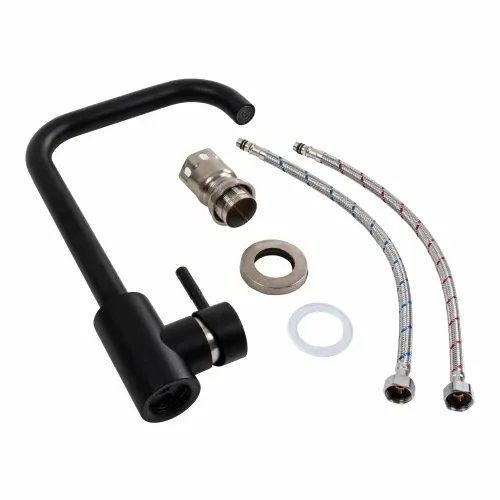 Смеситель кухонный Platinum NS02B (3008B-NA) поворотный, однорычажный из нержавеющей стали, Черный матовый