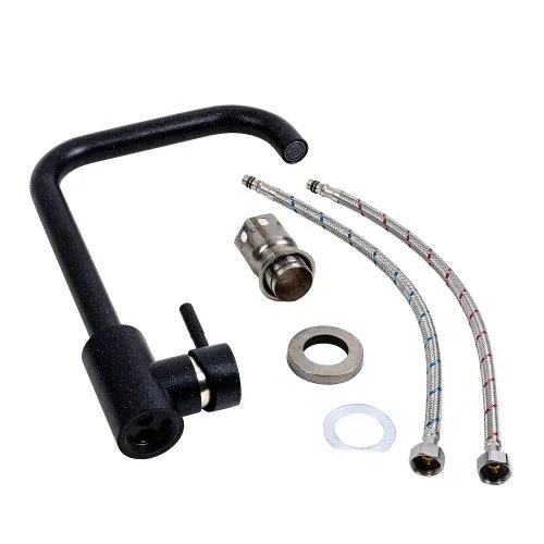 Смеситель кухонный Platinum NS02B (3008B-NA) поворотный, однорычажный из нержавеющей стали, Черный металлик