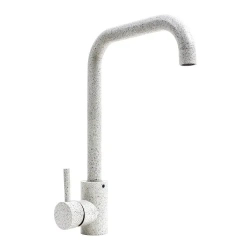 Смеситель кухонный Platinum NS02B (3008B-NA) поворотный, однорычажный из нержавеющей стали, Белый в точку