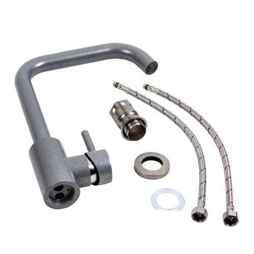 Смеситель кухонный Platinum NS02B (3008B-NA) поворотный, однорычажный из нержавеющей стали, Серый муссон