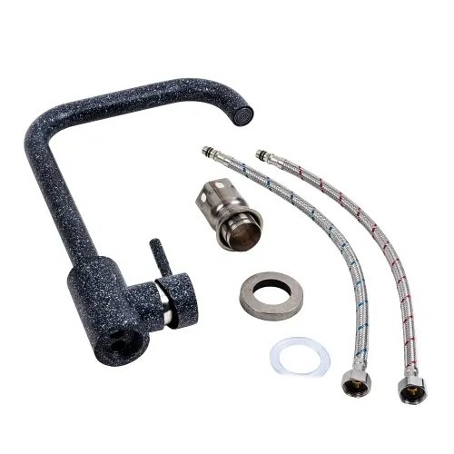 Смеситель кухонный Platinum NS02B (3008B-NA) поворотный, однорычажный из нержавеющей стали, Графит (000040466)