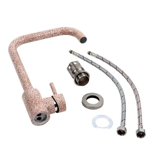 Смеситель кухонный Platinum NS02B (3008B-NA) поворотный, однорычажный из нержавеющей стали, Карамель