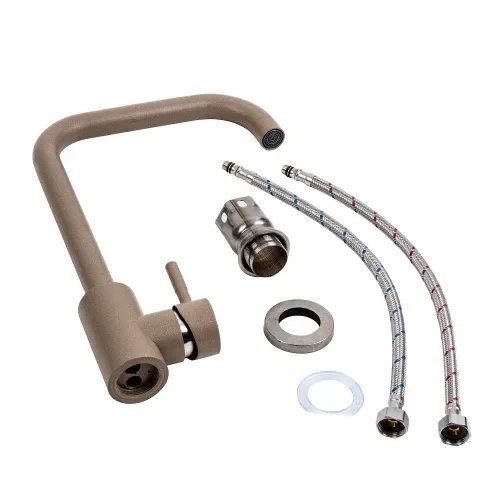 Смеситель кухонный Platinum NS02B (3008B-NA) поворотный, однорычажный из нержавеющей стали, Титан (000040928)