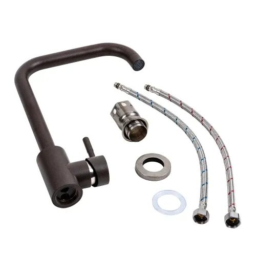 Смеситель кухонный Platinum NS02B (3008B-NA) поворотный, однорычажный из нержавеющей стали, Темная скала