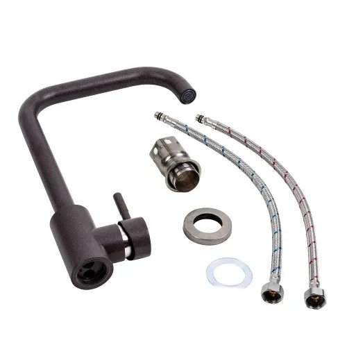 Смеситель кухонный Platinum NS02B (3008B-NA) поворотный, однорычажный из нержавеющей стали, Гренадин