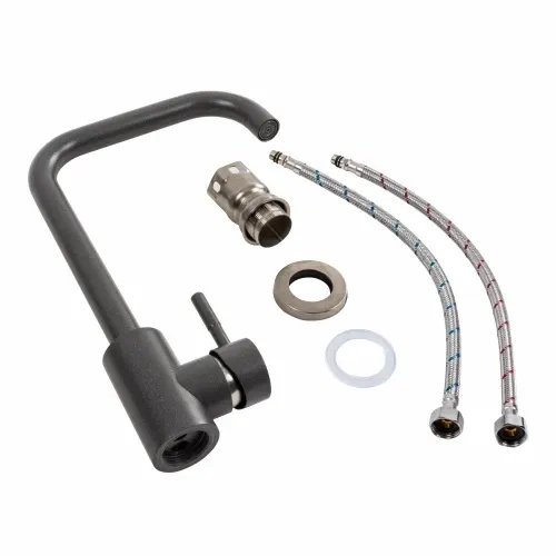 Смеситель кухонный Platinum NS02B (3008B-NA) поворотный, однорычажный из нержавеющей стали, Морион (000041060)