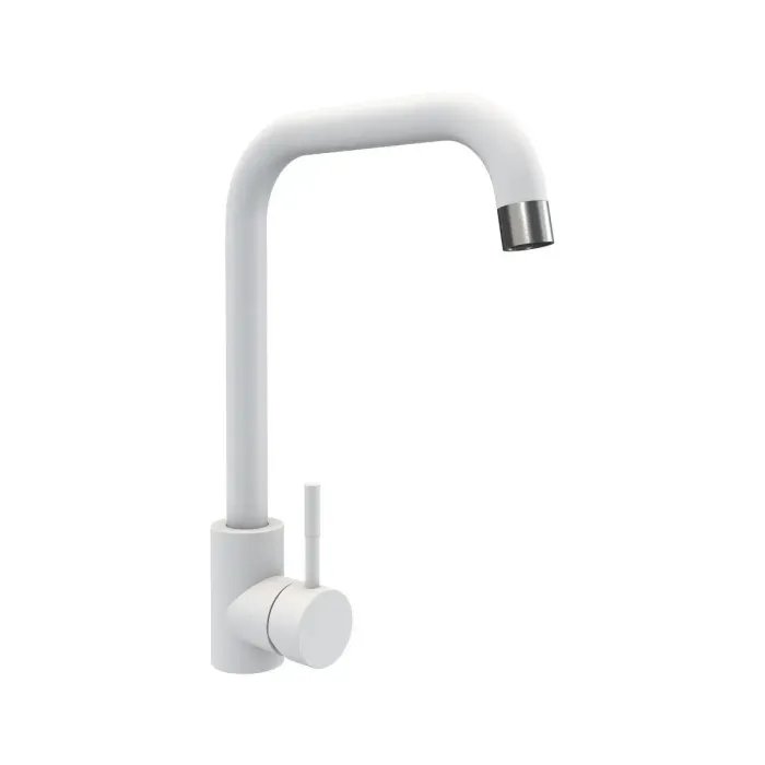 Смеситель кухонный Platinum NS02B (3008B-NA) поворотный, однорычажный из нержавеющей стали, Белоснежный