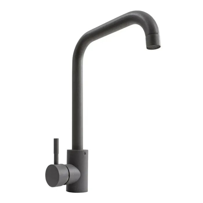 Смеситель кухонный Platinum NS02B (3008B) поворотный, однорычажный из нержавеющей стали, Серый металлик