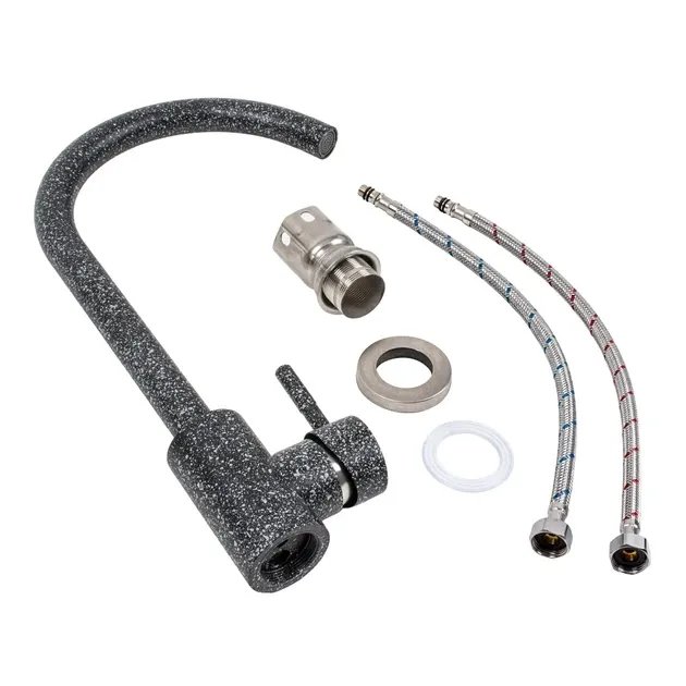 Смеситель кухонный Platinum 56 B NESP (3008 А) поворотный, однорычажный из нержавеющей стали, Графит