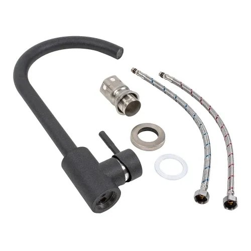 Смеситель кухонный Platinum 56 B NESP (3008 А) поворотный, однорычажный из нержавеющей стали, Карбон