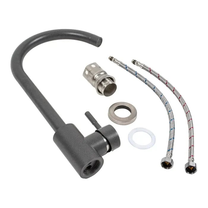 Смеситель кухонный Platinum 56 B NESP (3008 А) поворотный, однорычажный из нержавеющей стали, Морион