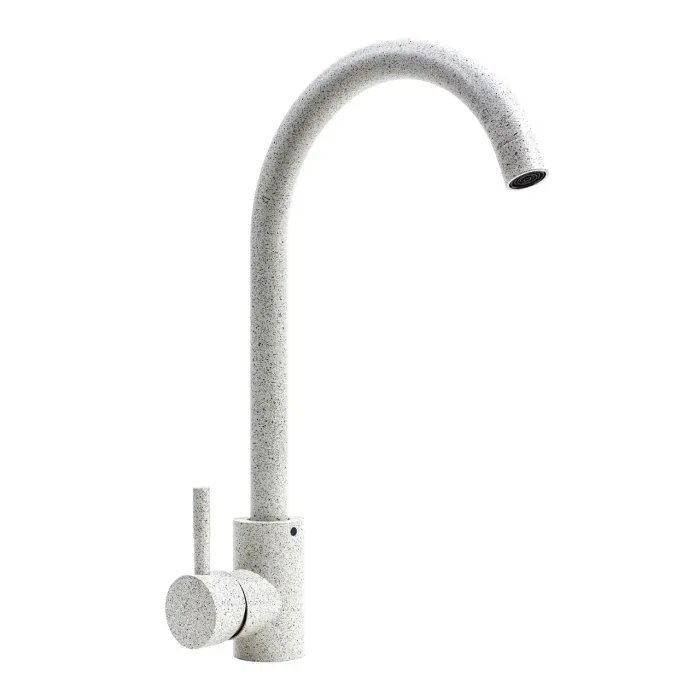 Смеситель кухонный Platinum 56 B NESP (3008 А) поворотный, однорычажный из нержавеющей стали, Белый в точку