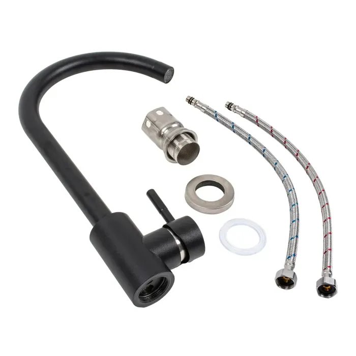 Смеситель кухонный Platinum 56 B NESP (3008 А) поворотный, однорычажный из нержавеющей стали, Темная скала