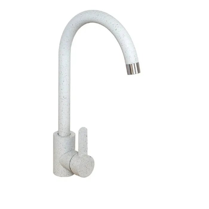 Смеситель кухонный Platinum 7990 NEST (3008 А-FN) поворотный, однорычажный из нержавеющей стали, Белый в точку