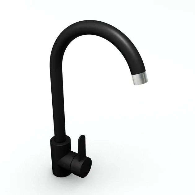 Смеситель кухонный Platinum 7990 NEST (3008 А-FN) поворотный, однорычажный из нержавеющей стали Черный матовый