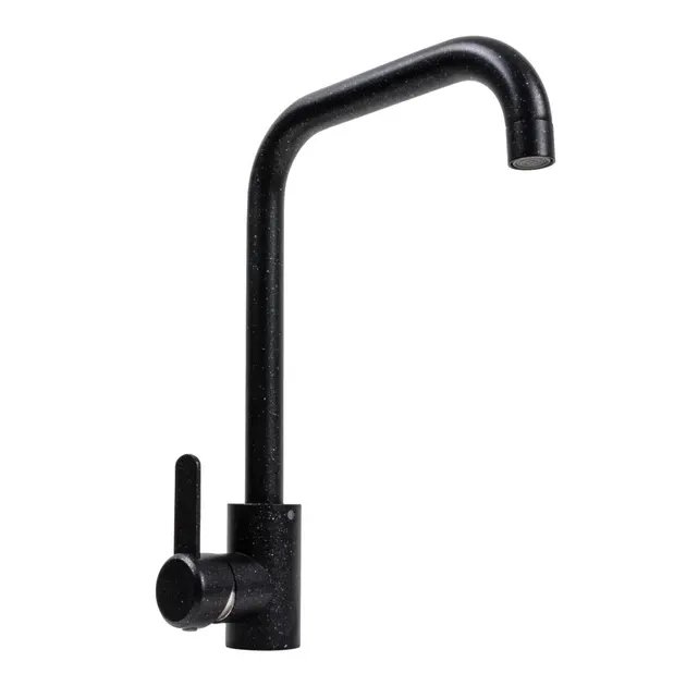 Смеситель кухонный Platinum KT 11 (3008B-FH) поворотный, однорычажный из нержавеющей стали, Черный металлик